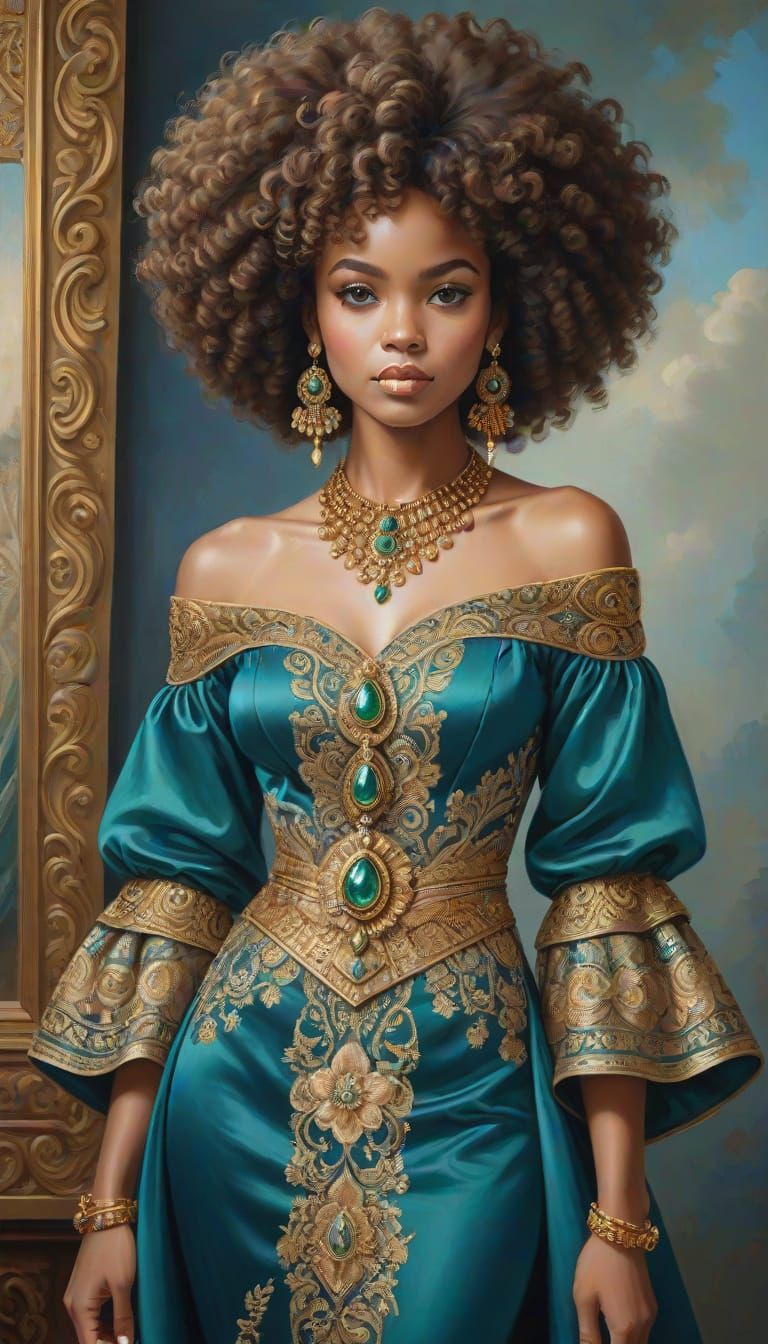 Elegant Afrocentric Woman in Luxurious Afghan Dress