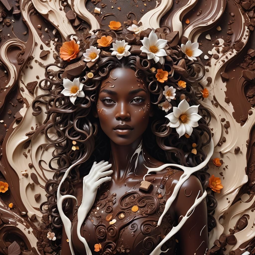 Chocolate Woman in Mystical Setting: Digital Art
