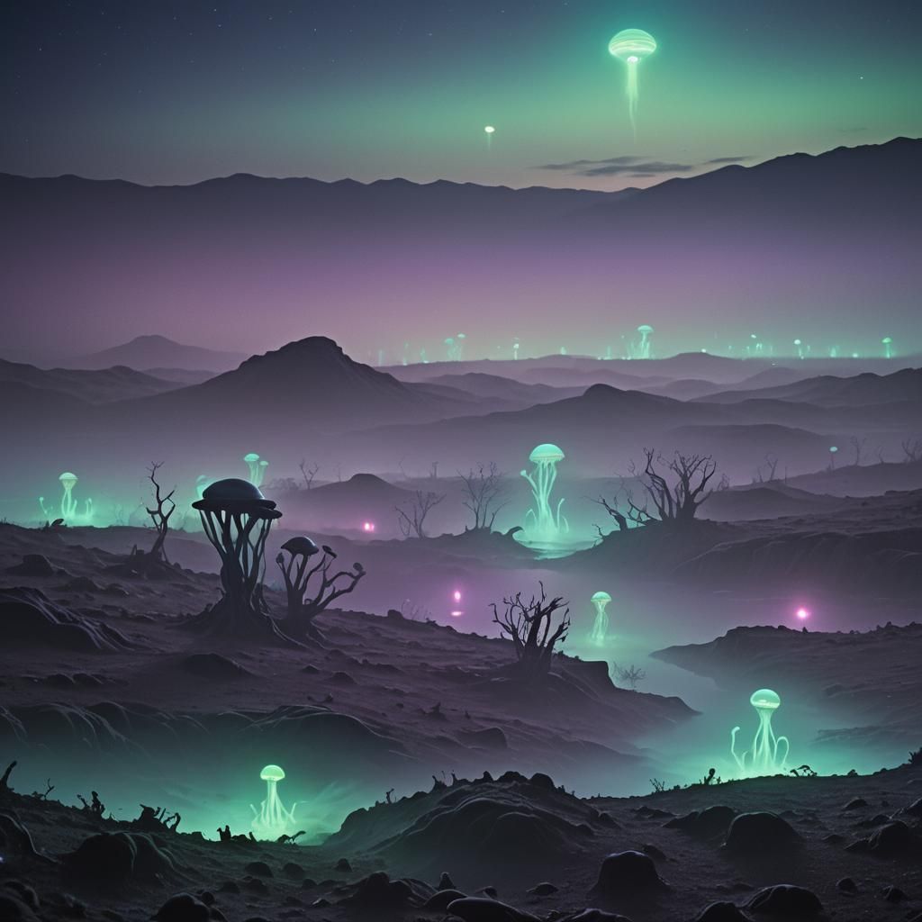 Surreal Alien Landing on Earth at Night