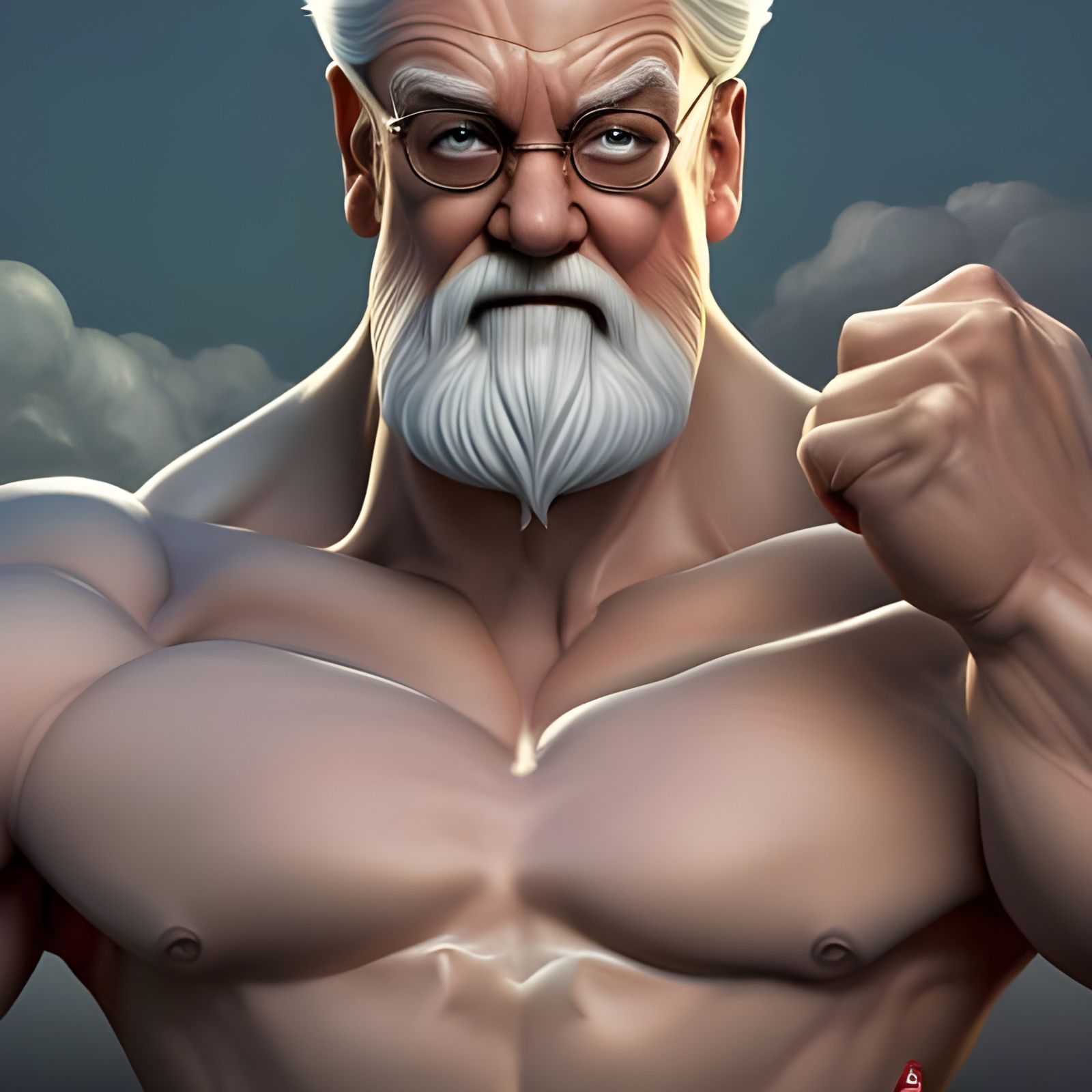 Muscular Dumbledore Flexing: 3D Digital Art