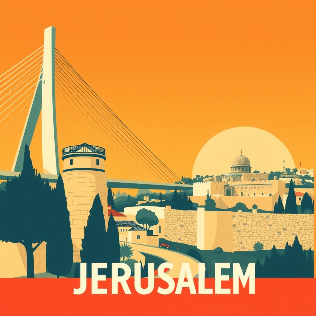 Jerusalem Travel Poster in Mid-Century Modern Style