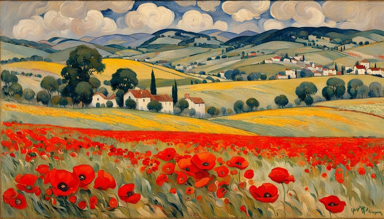 Blossoming Poppies: Oil Painting in Viennese Style