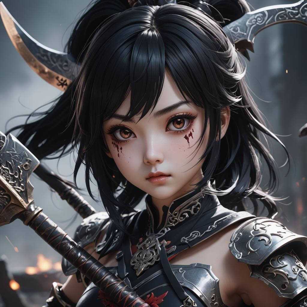 Sinister Doll with Axe in Dark Fantasy Style