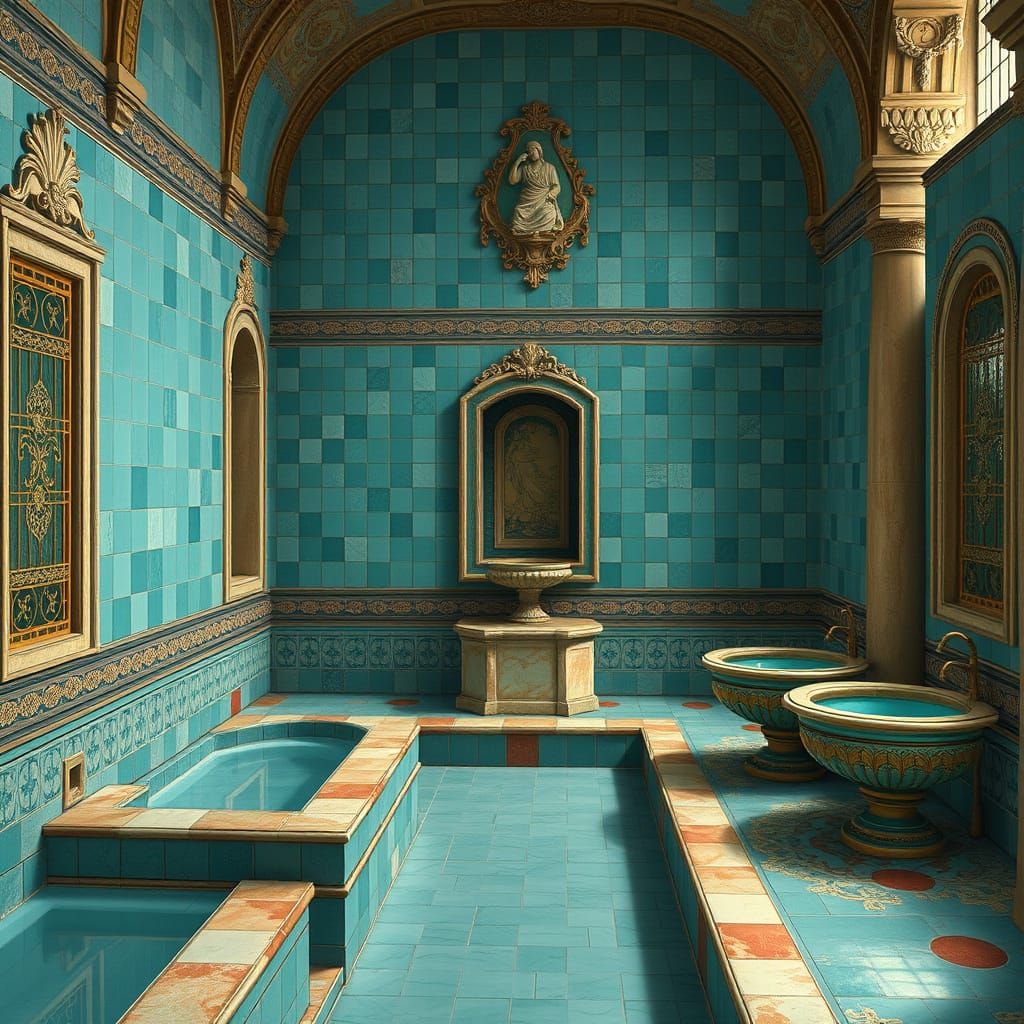 Roman Bathhouse with Turquoise Mosaics