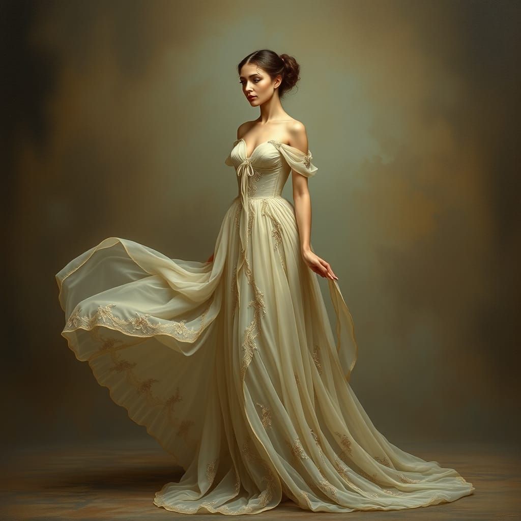 Elegant Woman in Gown: An Art Nouveau Digital Painting