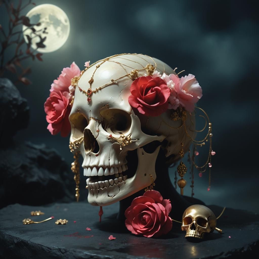 Mystical Skull with Flowers in Gothic Digital Art