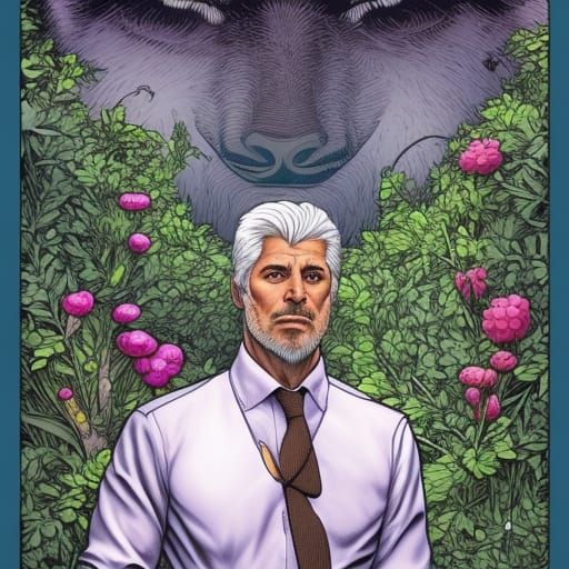 Silver Fox Man in Secret Flower Garden