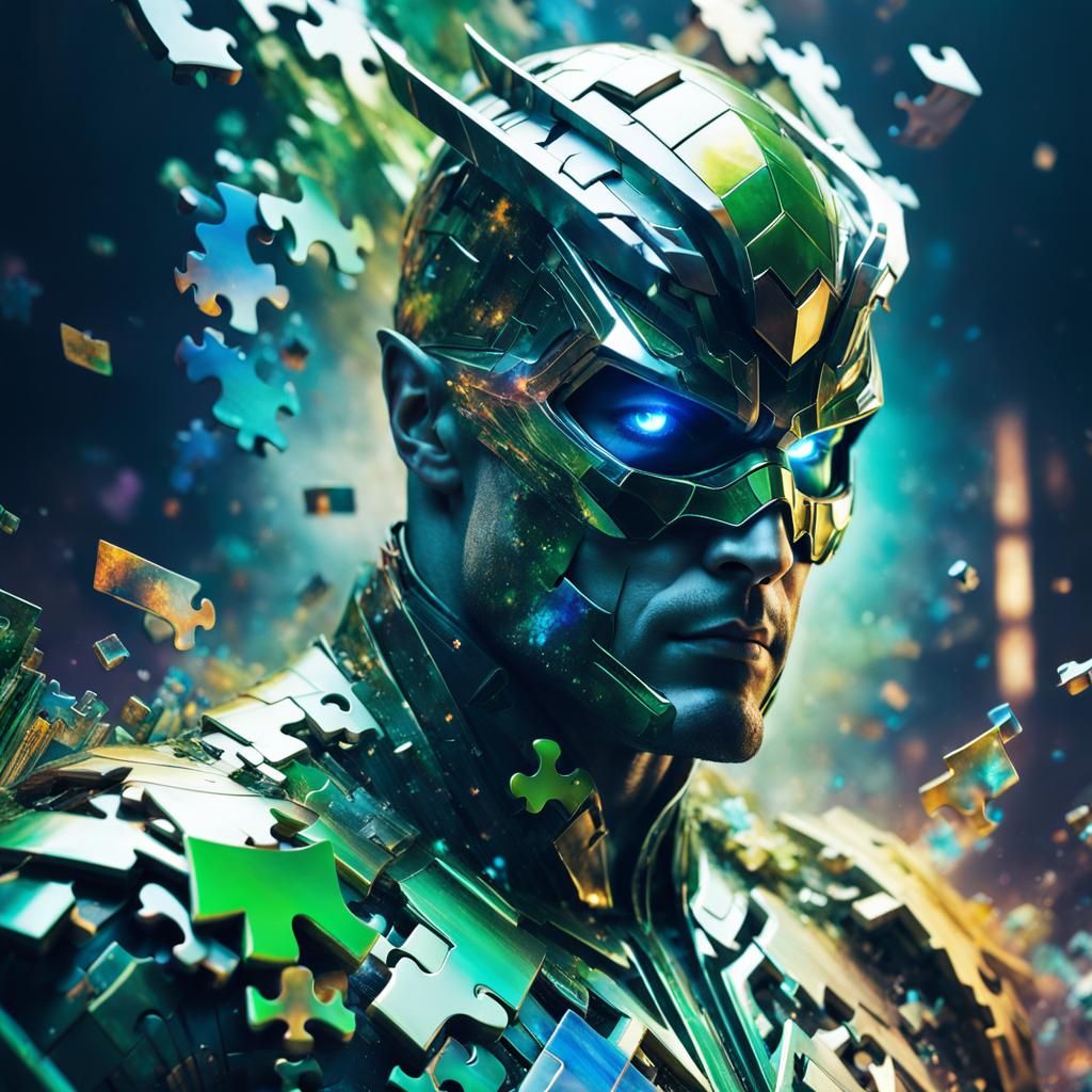 Nebula Puzzle Warrior in a Maximalist Style