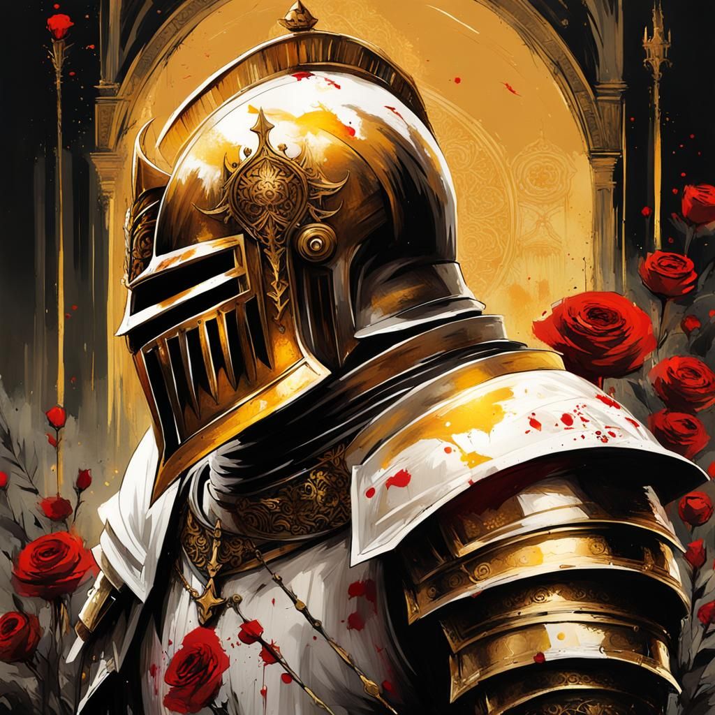 Gothic Knight in a Field of Roses