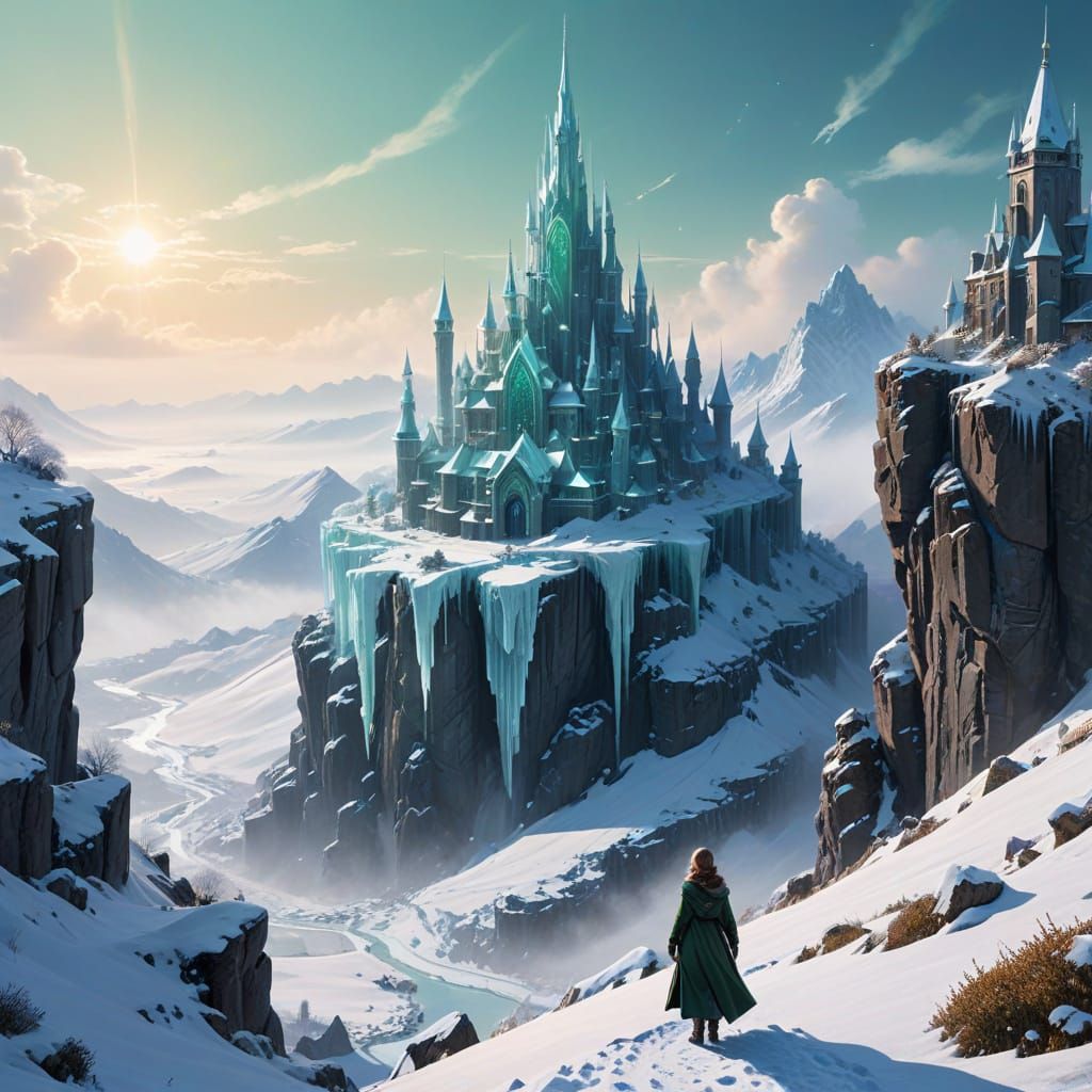 Futuristic Winter Citadel: An Ethereal Sci-Fi Scene