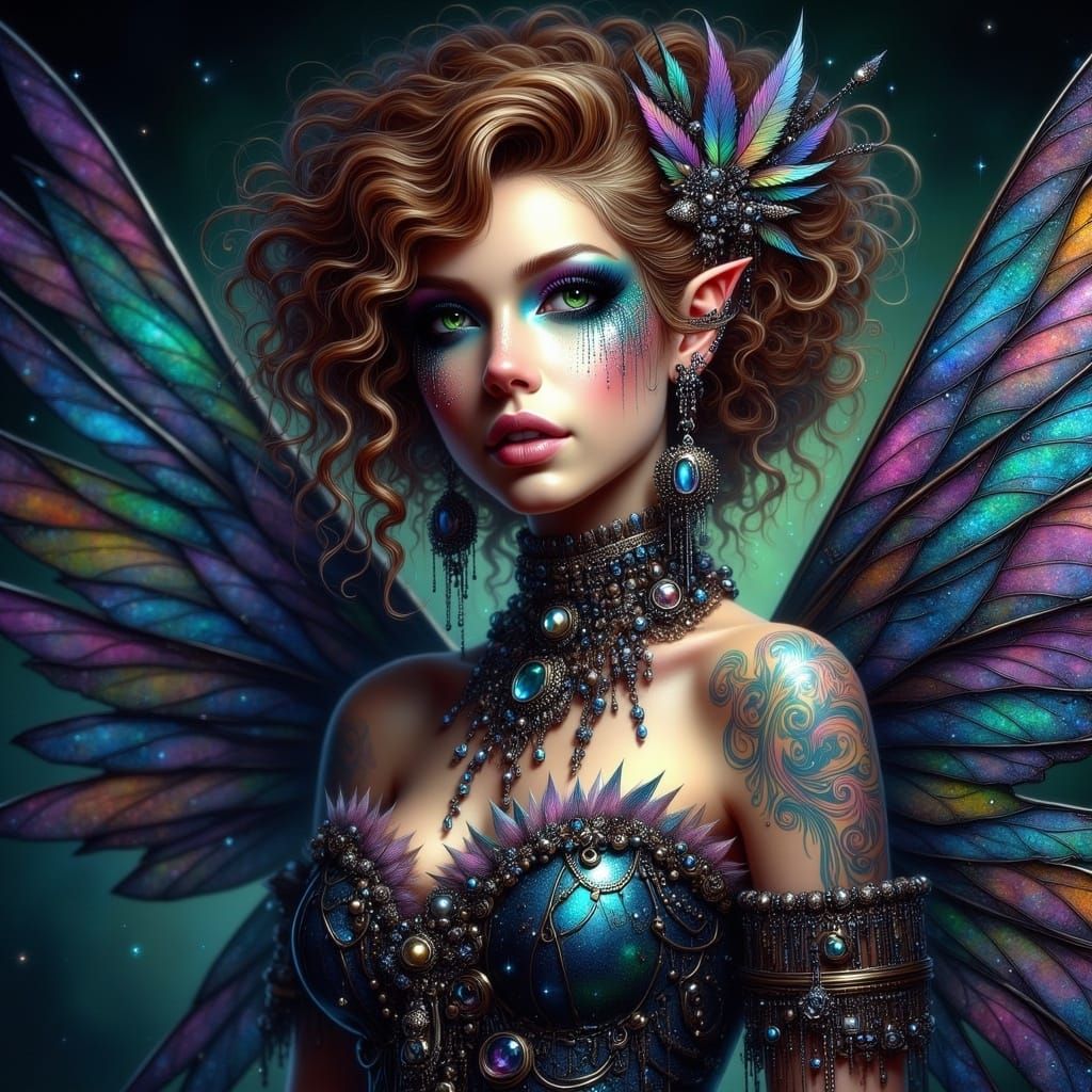 Ethereal Fairy Punk Goddess in Hyperrealistic Portrait
