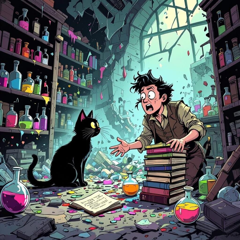 Potion Shop Owner Confronts Mischievous Cat