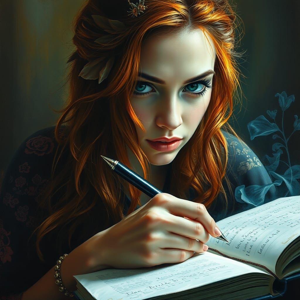Druidess Writer Portrait in Oil Painting Style