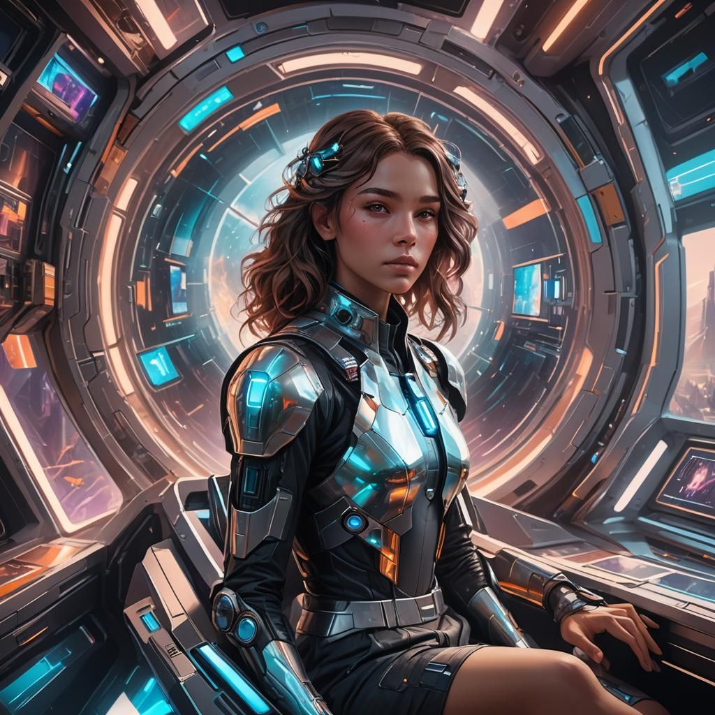 Futuristic Control Room Concept Art in Triadic Colors