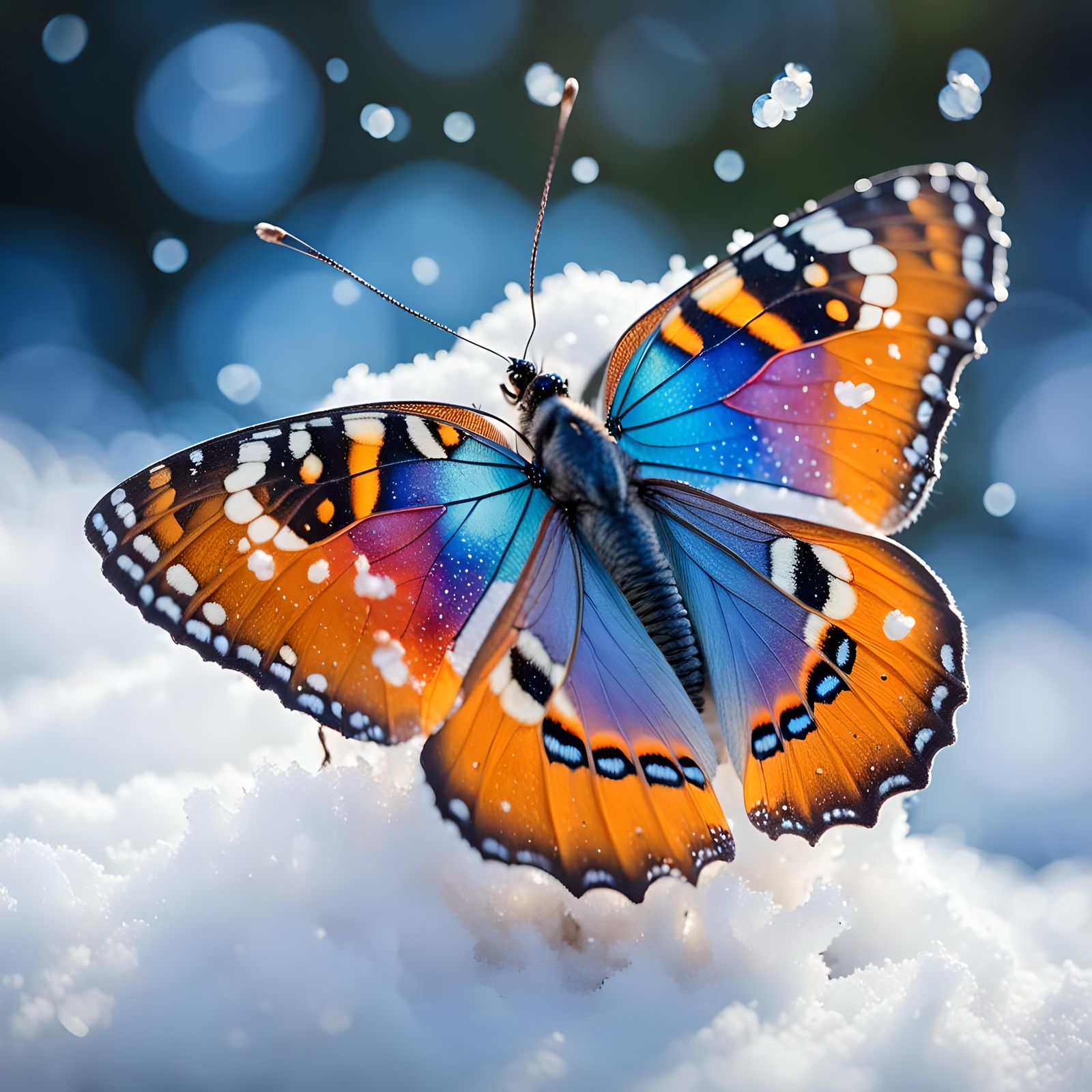 Macro Butterfly on Snowflake in Graffiti Art Style