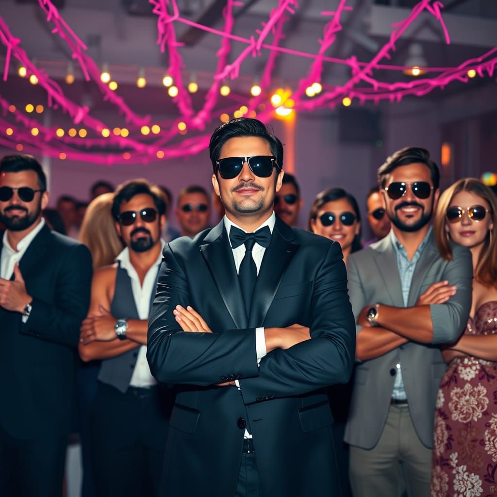 Bachelor Party Scene in Nightclub with Pink Streamers