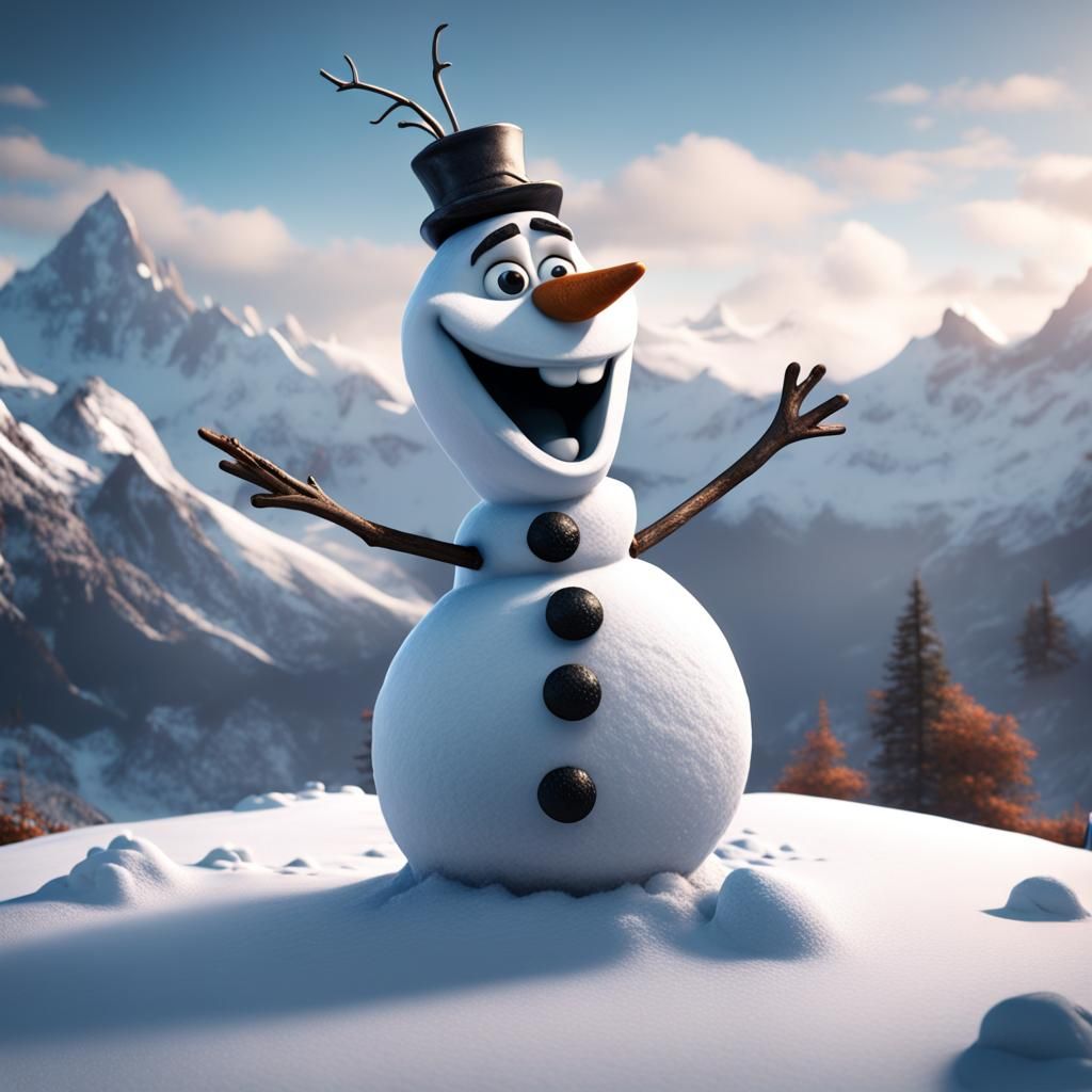 Olaf Snowman in Mountain Landscape: Matte Painting