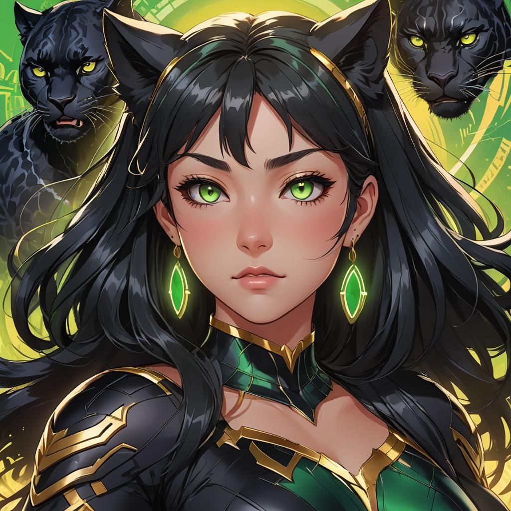 Anime Girl with Panther Features in Manga Style