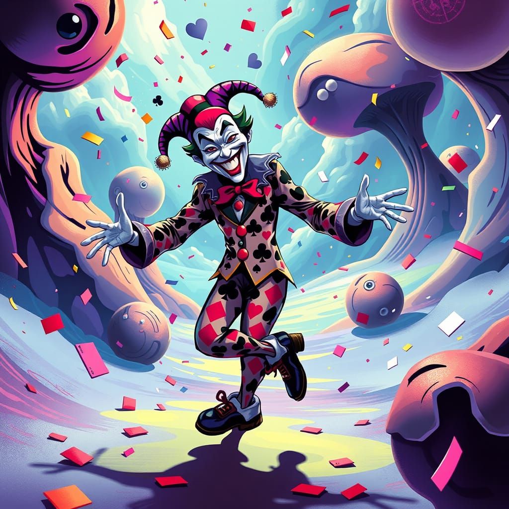 Joker Jester Dances in Psychedelic Dreamscape