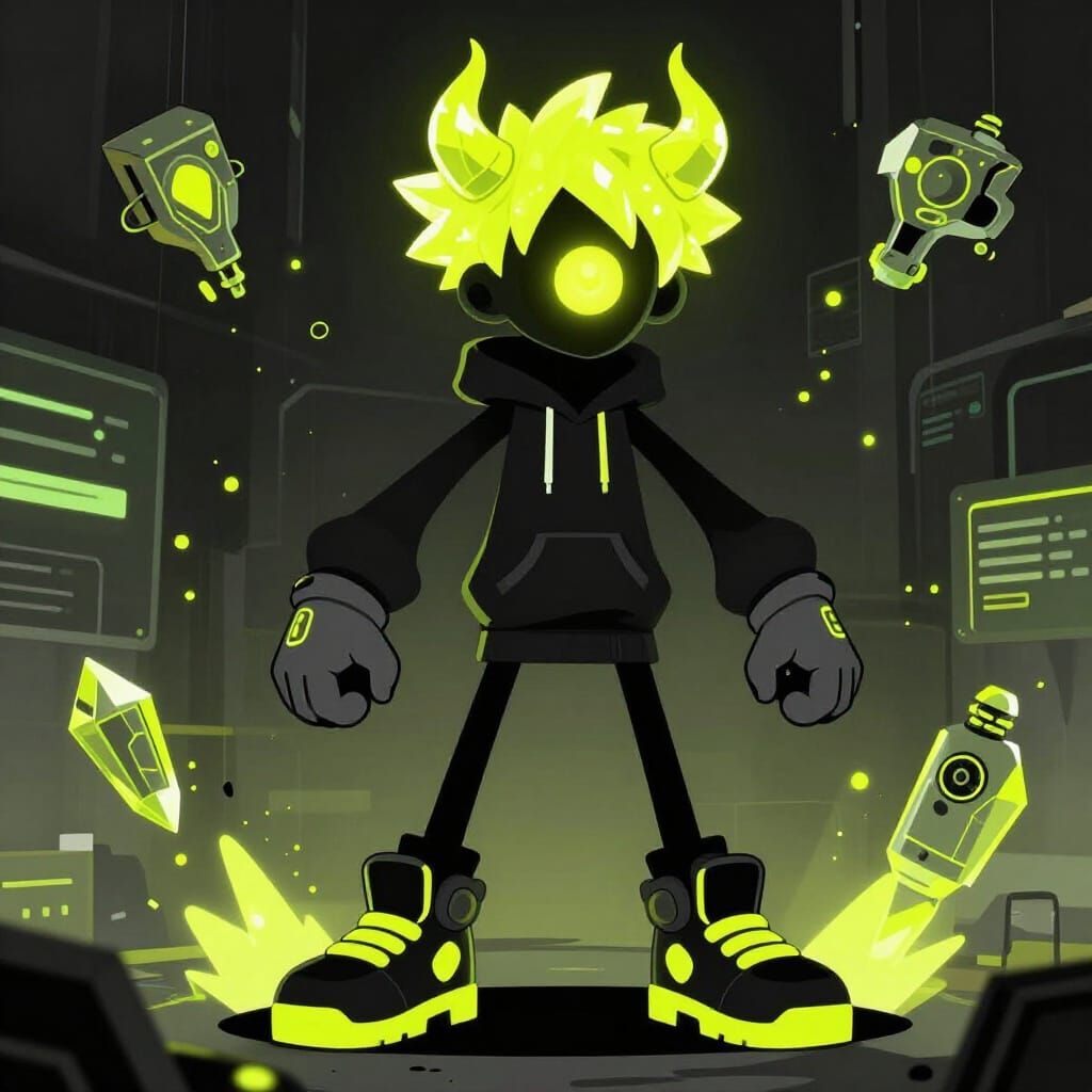 Vengeful Digital Entity with Neon Yellow Accents