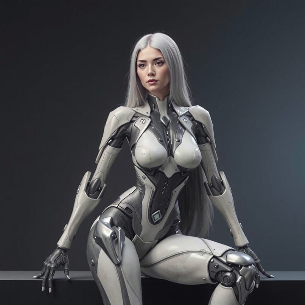 Curvy Cyborg Woman with Metallic Exoskeleton