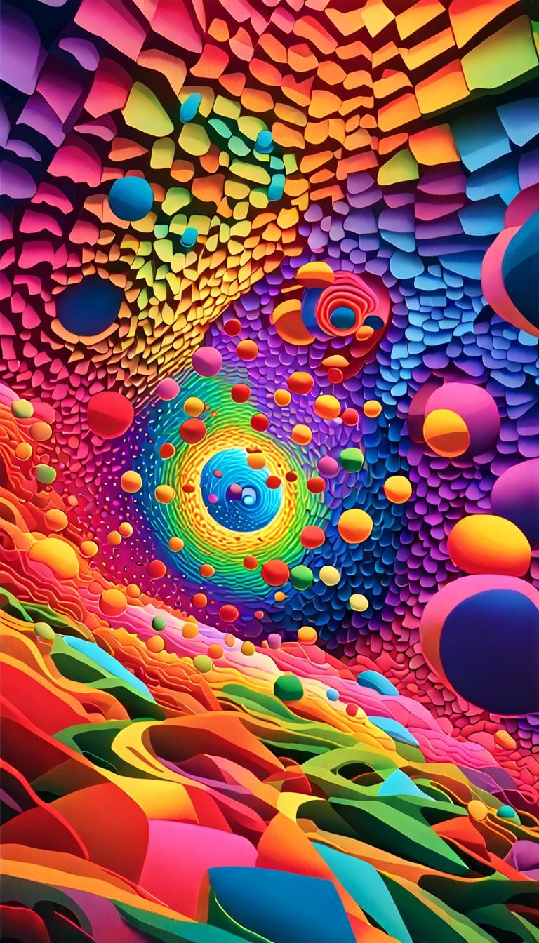 Abstract Op-Art with Neon Colors and 3D Shapes