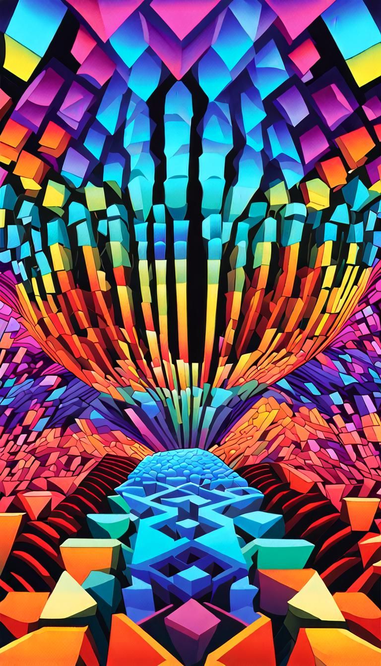Abstract Op-Art with Prismatic Neon Colors