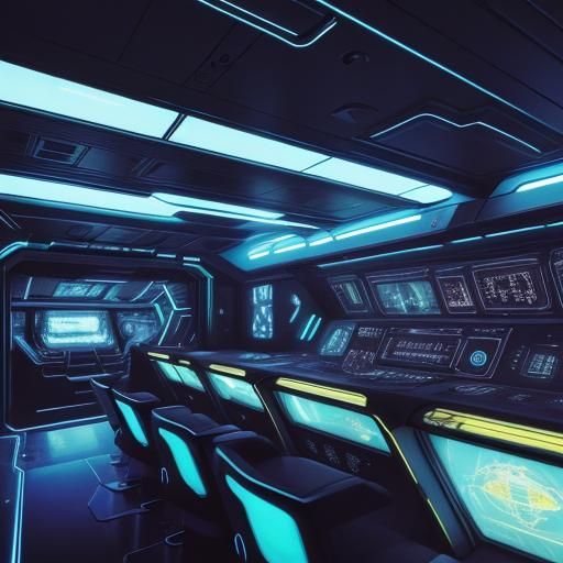 Sci-Fi Battleship Bridge in Cyberpunk Style