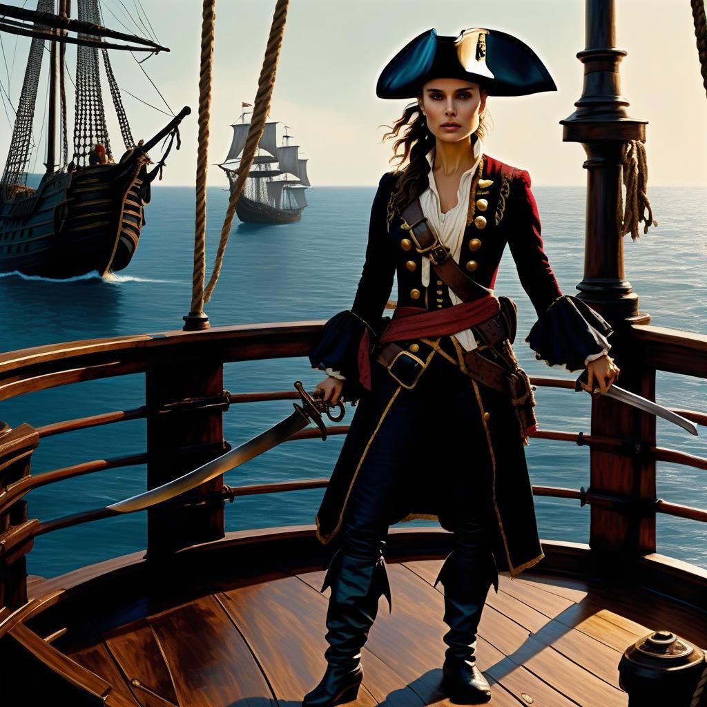 Pirate Captain on Deck in Action Painting Style