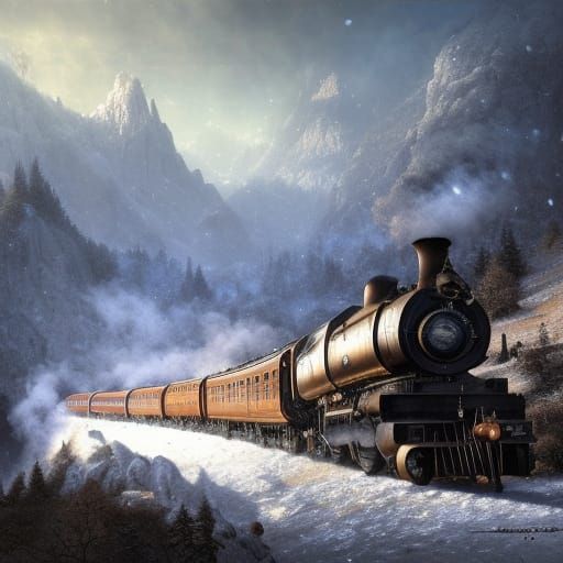 Snowy Mountain Steam Train in Fantasycore Style