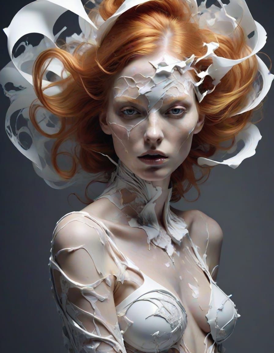 Surreal Female Form Unfolds in Whirling Fractured Patterns