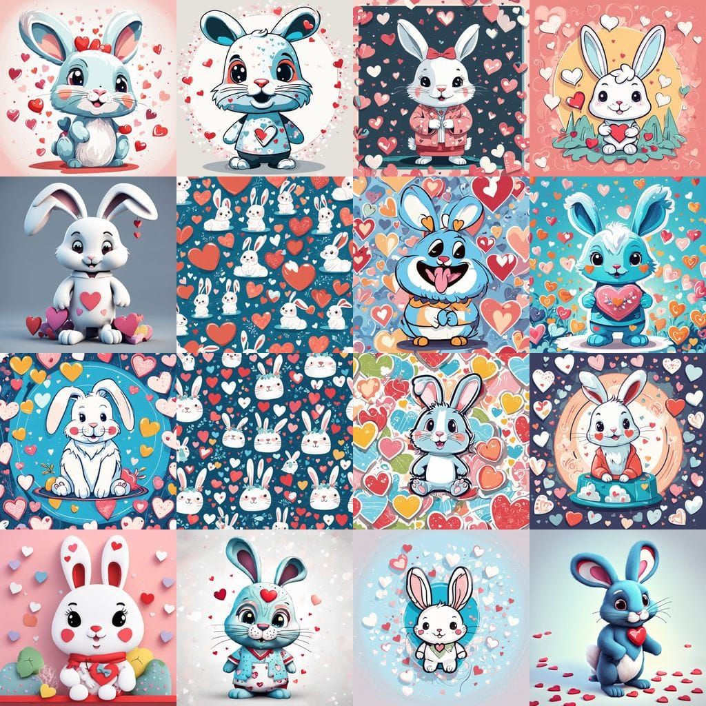Cartoon Rabbit Surrounded by Hearts