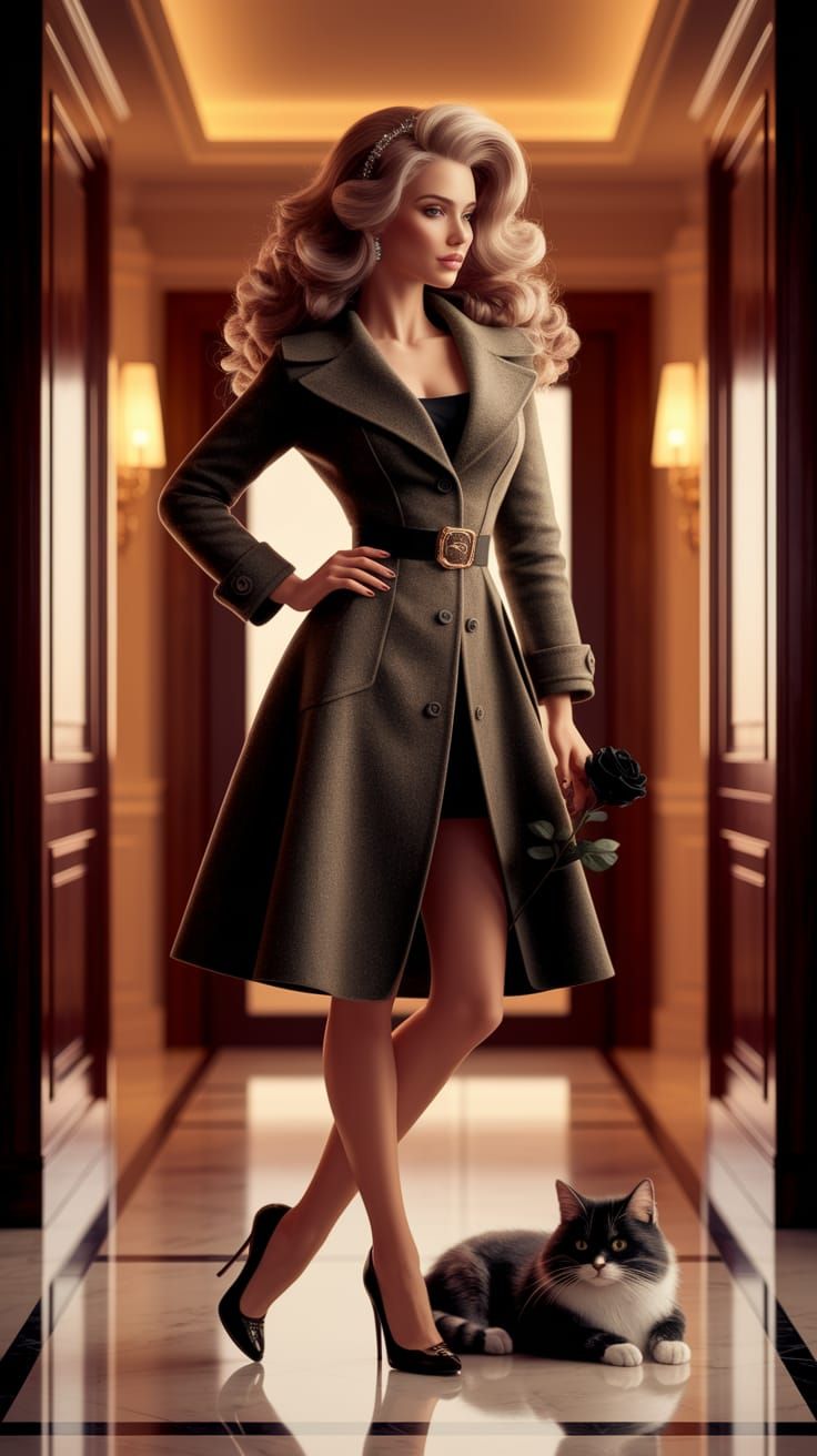 Elegant Woman with Rose in Luxurious Setting