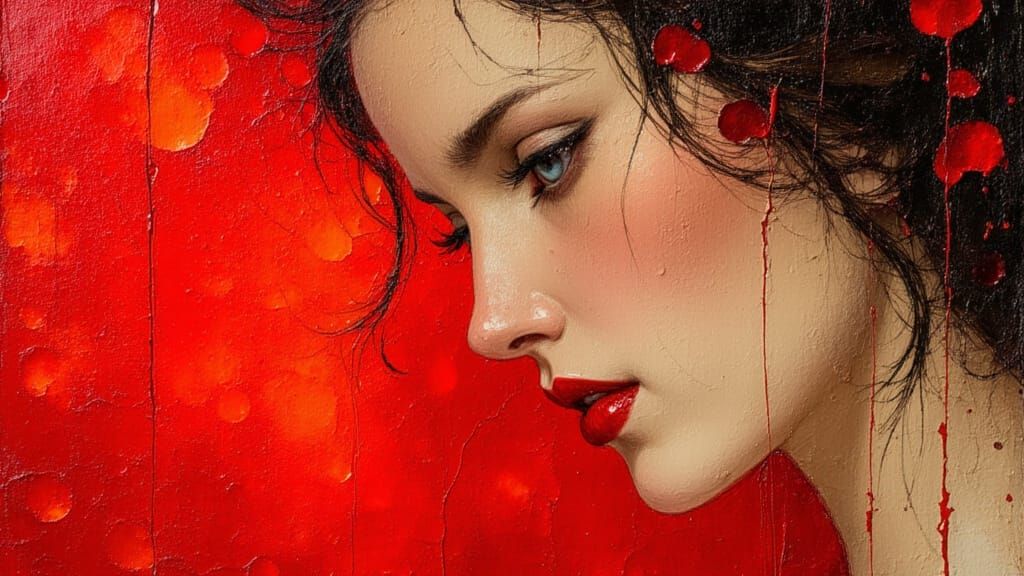 Elegant London Princess in Scarlet Oil Painting