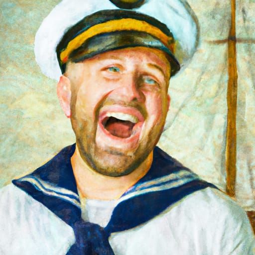 Happy Sailor Singing a Shanty, Oil Paint Portrait