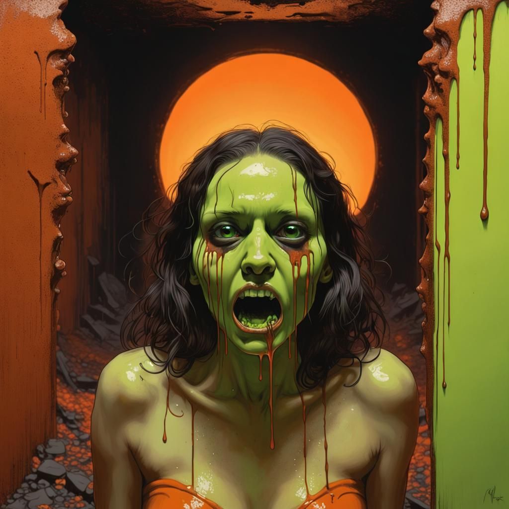 Horror/#film; 
"Evil neon lime green+toxic dripping+death (c...