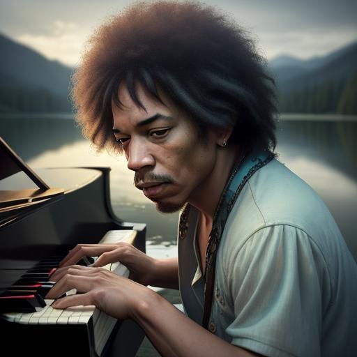 Jimi Hendrix Plays Piano by Lake: Portrait