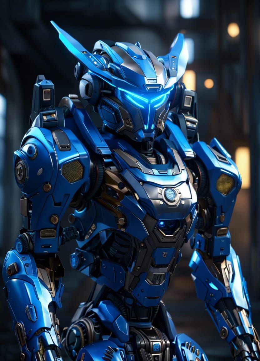 Detailed Blue Mecha Robot Portrait in Unreal Engine