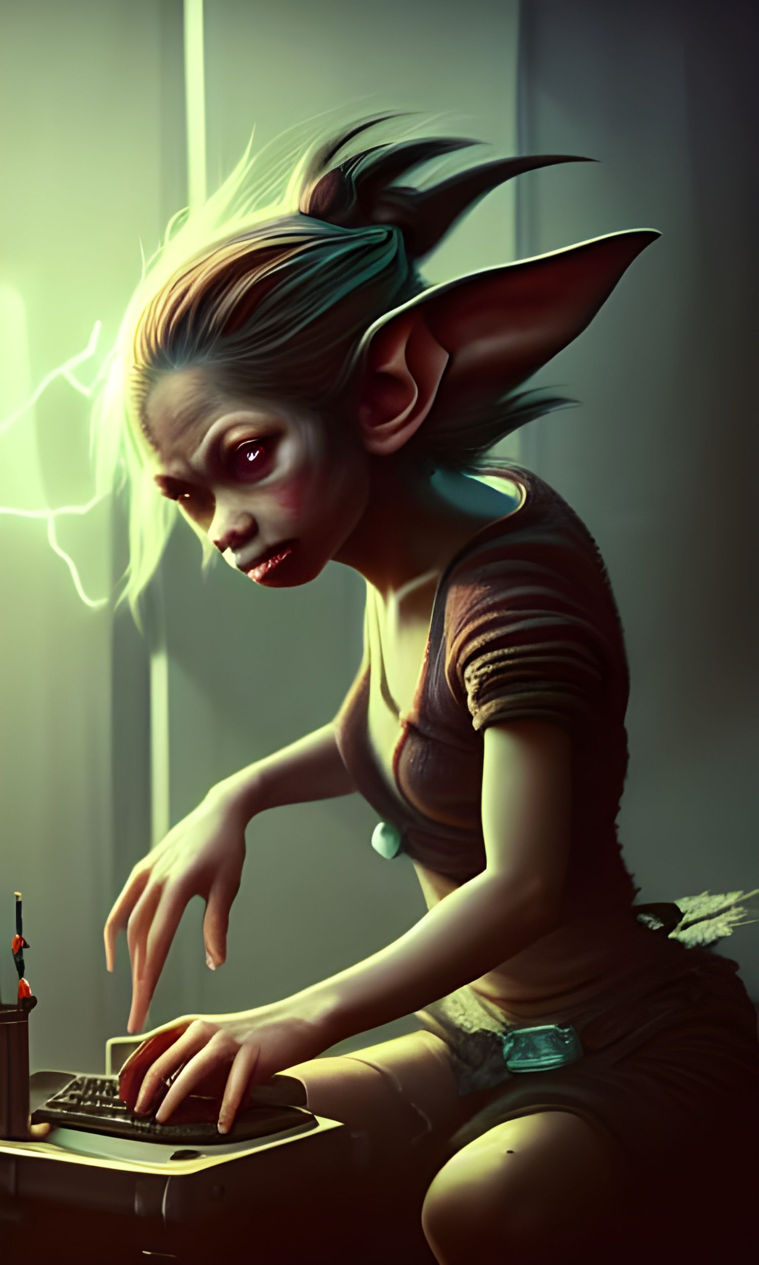 Goblin Girl Gamer in Hyperdetailed Cel-Shaded Style