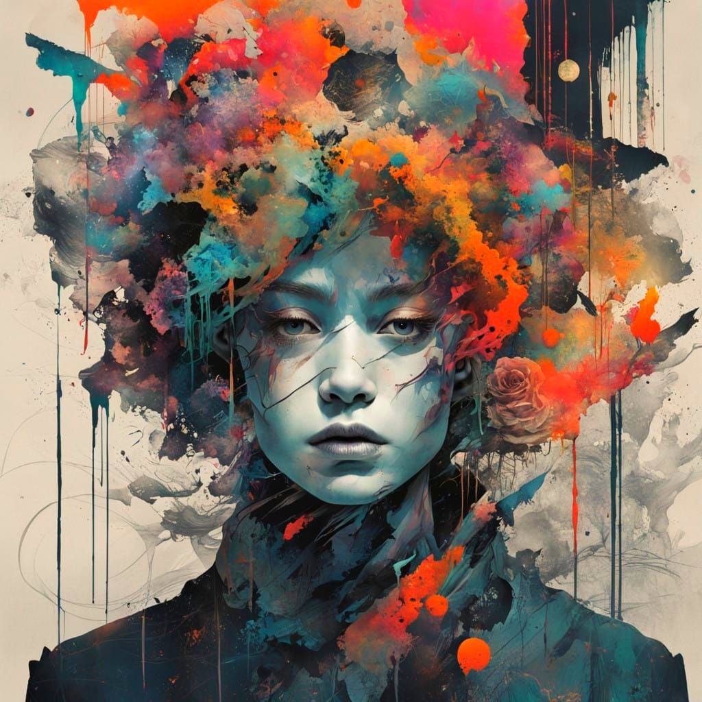 Dreamlike Surrealist Masterpiece in Vibrant Mixed Media