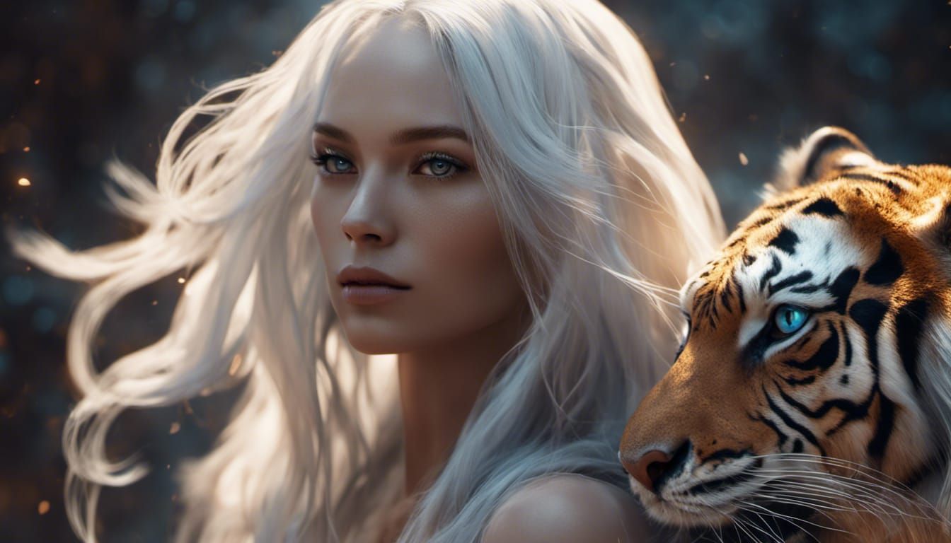 Woman with Tiger Companion in Detailed Concept Art