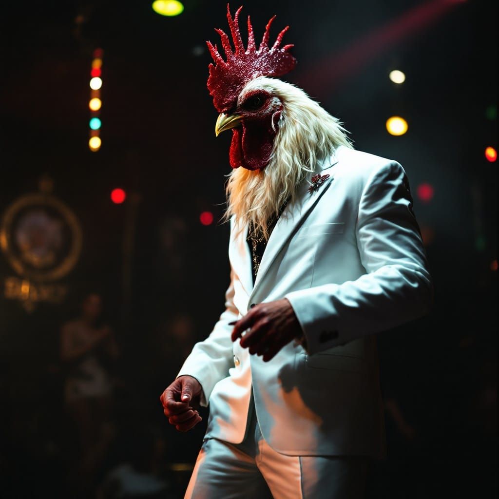 Glamorous Rooster Rules the Disco Night