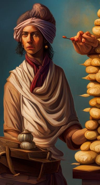 Ancient Egyptian Worker Eating Garlic, Hyperrealistic Art