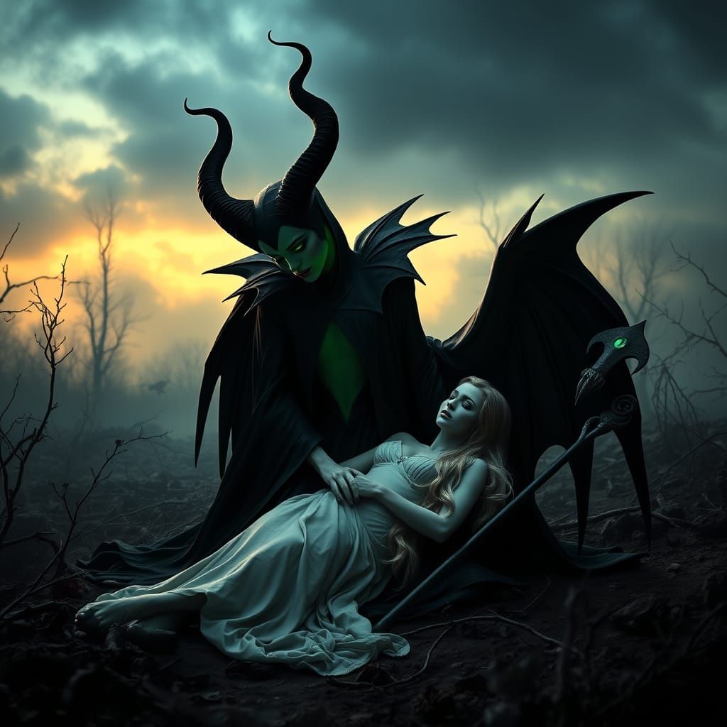 Maleficent in Sorrowful Reflection, Cursed Forest at Dusk