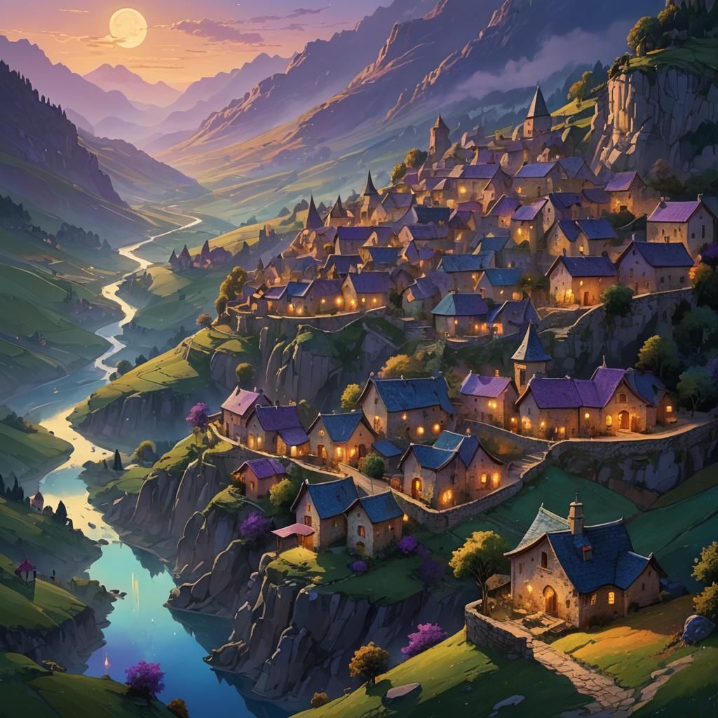 Serene Valley Village at Golden Hour