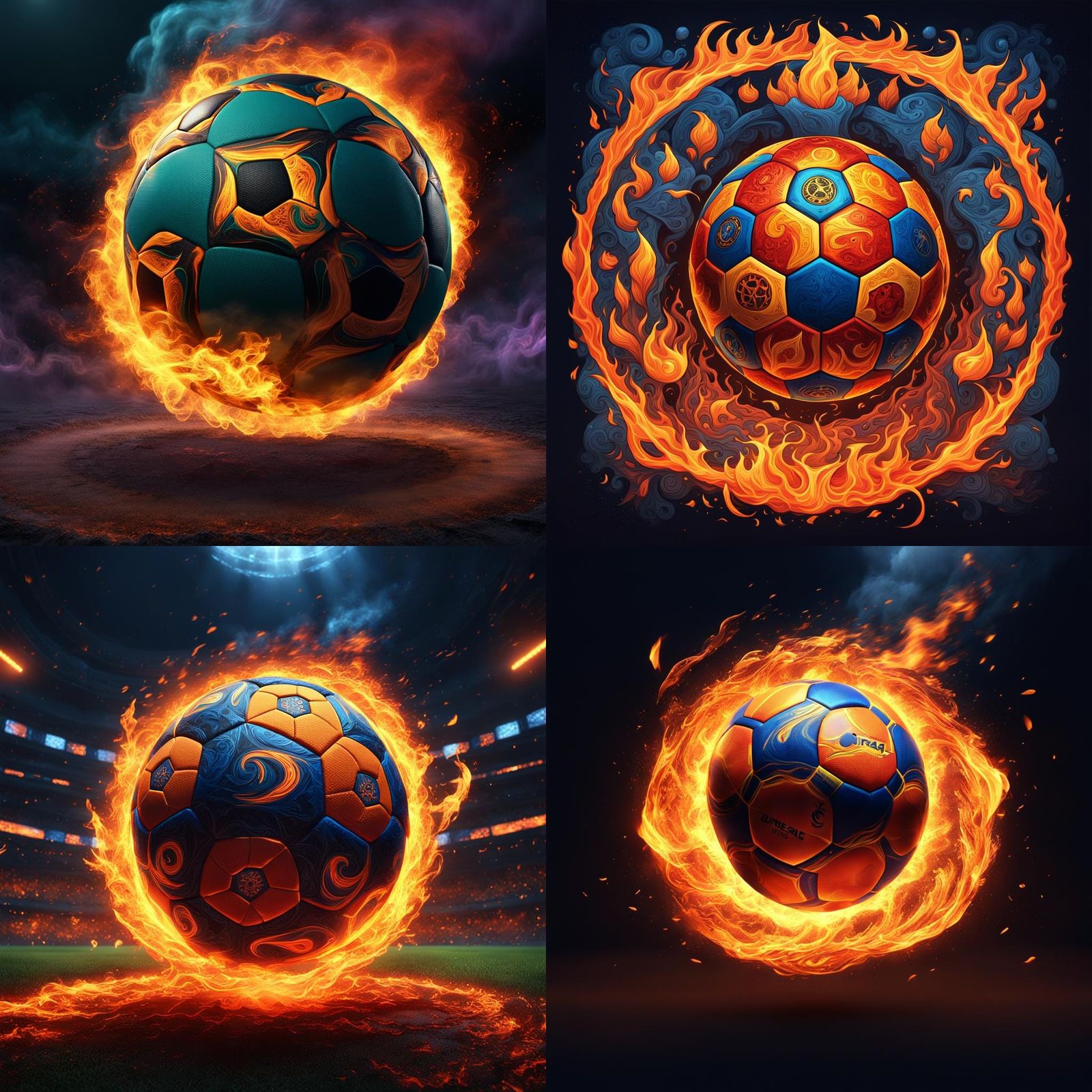 Fiery Soccer Ball in Detailed Matte Painting