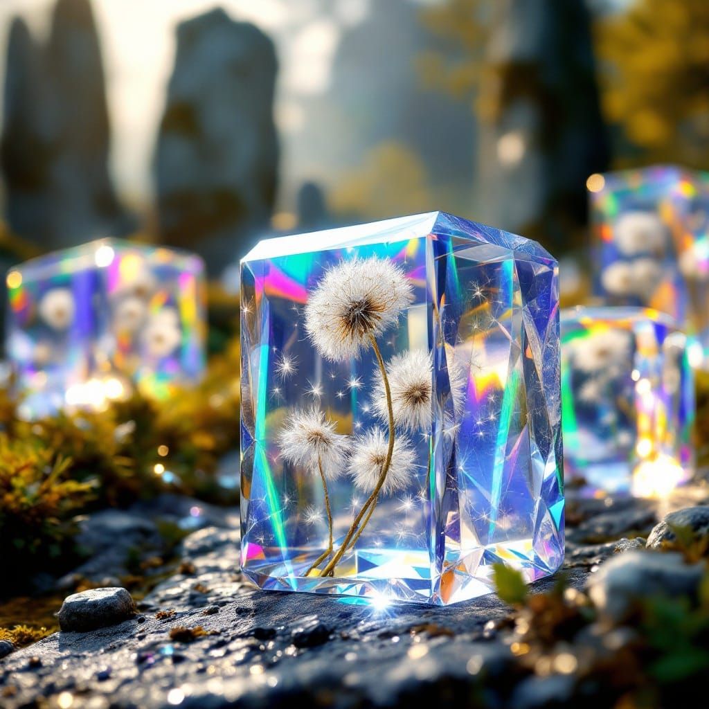Luminous Gemstone Blocks in a Druidic Landscape