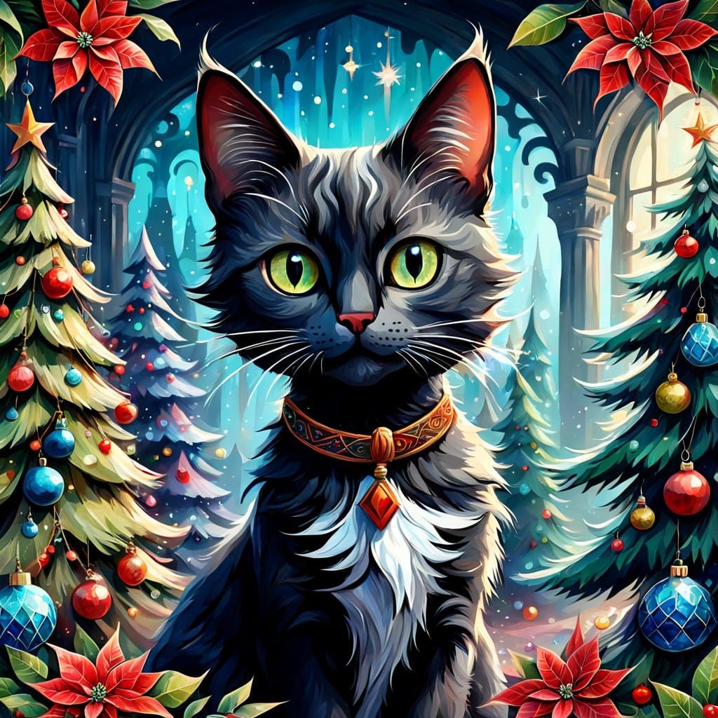 Enchanting Christmas Cat in Cubist Splendor