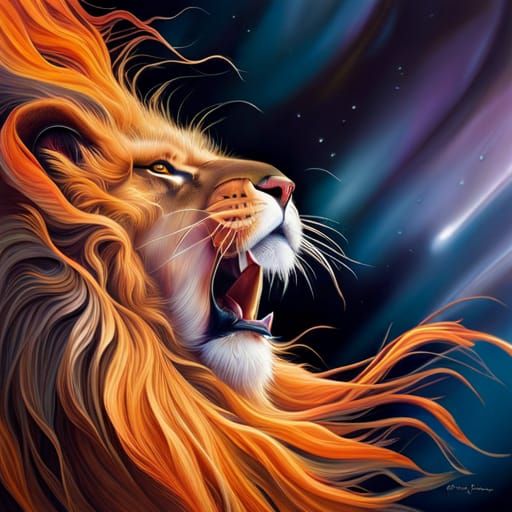 Lions roar, planet saturn, NASA photos, hyper detailed, national geographic photo, hyperrealism, beautiful, colorful, sp...