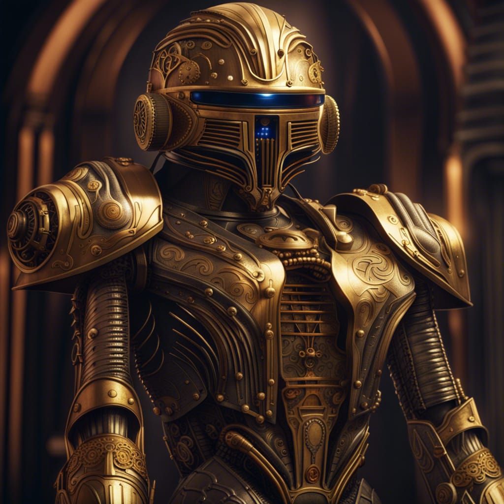 Steampunk Cylon Robot with Ornate Brass Details